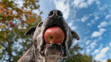 dog eating an apple