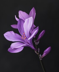 A purple flower on a black background