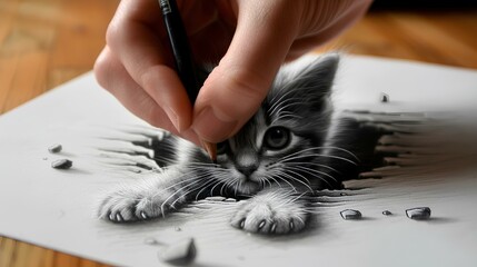 
Draw a trick art picture of a cat popping out