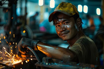 welder at work, During welding, factory