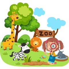 Kid Girl in Zoo