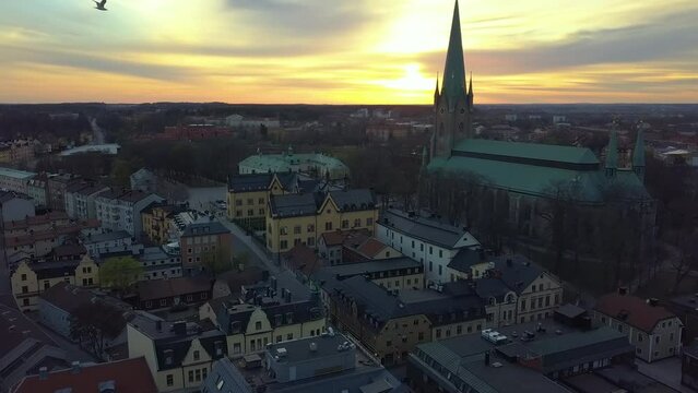Old historical Linkoping city in Sweden. European architecture in Scandinavian town