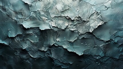   A detailed view of an abstract artwork featuring blue and white paint against a black backdrop, accentuated by white and gray streaks