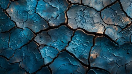   A tight shot of a fractured surface, adorned with water beads at its top and bottom The lower section displays a distinct blue hue - obrazy, fototapety, plakaty