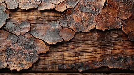   A detailed shot of weathered wood, bearing stain from brown and black paint