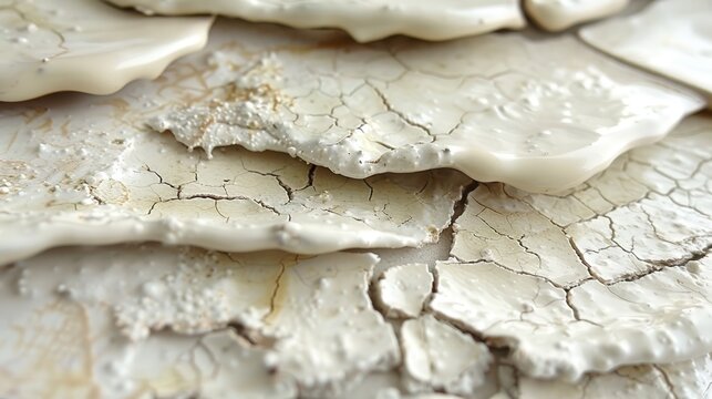   A up-close image of a weathered wooden piece, showing cracks and white paint