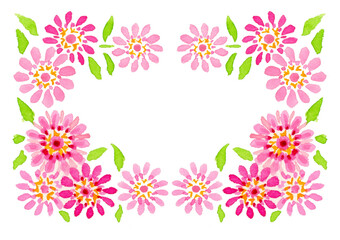 Fototapeta na wymiar Frame with pink flowers. Watercolor. White color background.