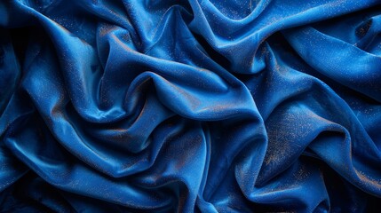   A tight shot of a blue fabric, sporting golden speckles in its center, exudes a soft texture