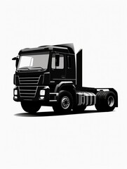 A black semi truck with a flat bed, perfect for transportation industry