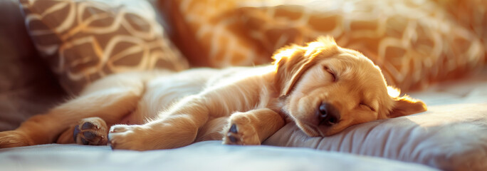 Cute sleeping puppy with copy space