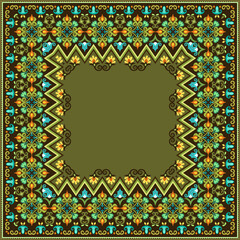 Vector abstract decorative ethnic ornamental border illustration. Colorful carpet frame