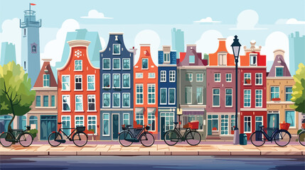 Fototapeta na wymiar Holland Volendam Amsterdam bicycles parking .. 2d flat