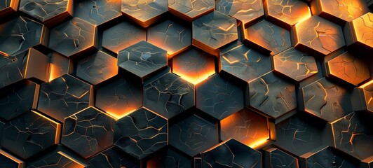Hexagonal abstract background. metal background with light. 3d. generative ai