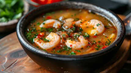 Chupe de camarones is a classic Peruvian dish made from shrimp and vegetables