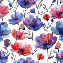 cute folwer, Watercolor style, seamless pattern on white background