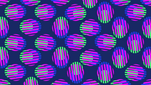 Memphis style background. Abstract animation of a retro patterns with geometrical shapes and lines. Seamless loop pop art design