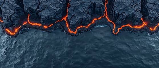   An aerial view of a volcano with lava flowing out of its sides - obrazy, fototapety, plakaty