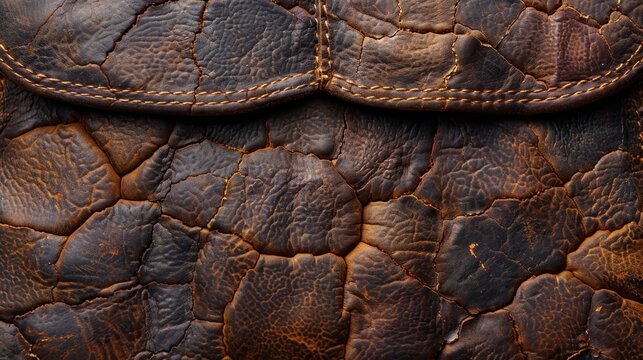   A tight close-up of a leather texture with a single stitch terminating at each end