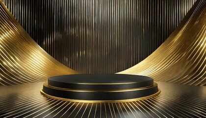 Golden Showcase: Luxury Podium with Dark Wave Display