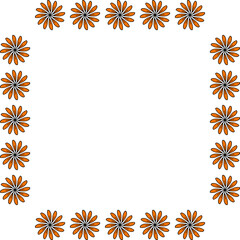 Square frame in positive orange flowers on white background. Vector image.