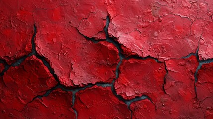   A tight shot of a red-black wall with cracked paint and a black boundary line