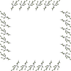 Square frame with spring green branches on white background. Vector image.
