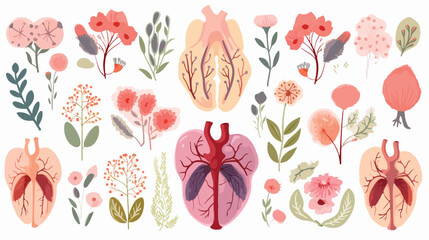 Fototapeta na wymiar Human internal organs with flowers vector illustration