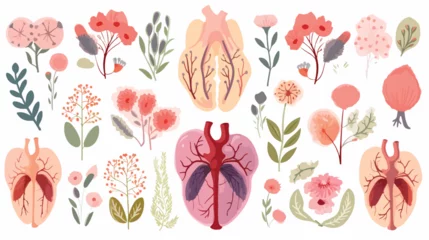 Fotobehang Human internal organs with flowers vector illustration © iclute