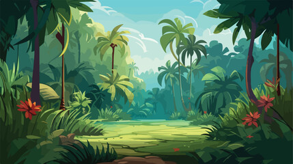 Humid atmosphere of a tropical garden. 2d flat cartoon