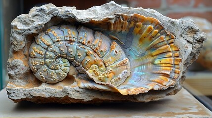   A stone resembling a shell, bearing an artistic depiction of a shell