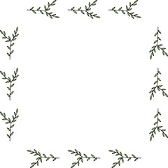 Square frame with wonderful green branches on white background. Vector image.