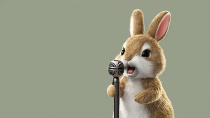 Obraz premium Baby bunny singing with a microphone, Generative AI