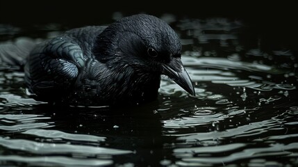  A tight shot of a bird over a water body, with water droplets on the surface