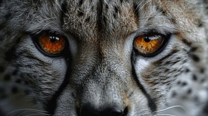   A tight shot of a cheetah's face, adorned with distinctive orange and black spots around its eyes