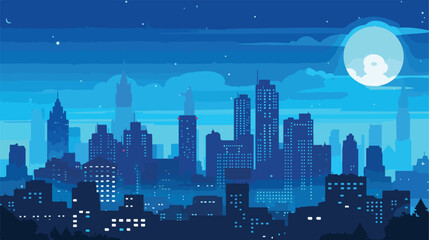 Illustration. City landscape. Blue silhouette of th