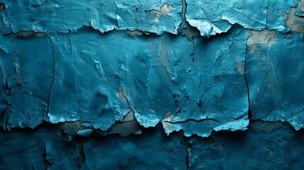   A tight shot of a blue paint patch on a wall, revealing peeling and chipped edges