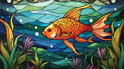 Illustration in stained glass style fish scalar on