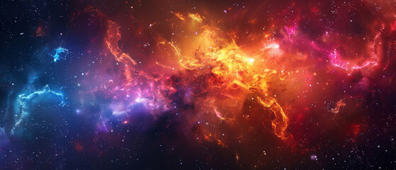 Naklejka premium Vibrant abstract wallpaper inspired by Universe and interstellar travel, bursting with color and cosmic energy.