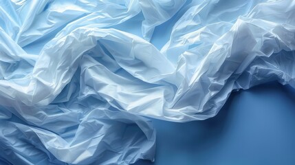   A blue and white background filled with an extensive quantity of tissue paper stacked to the side Alternatively, a blue backdrop featuring a substantial pile of tissue paper arranged to the side - obrazy, fototapety, plakaty
