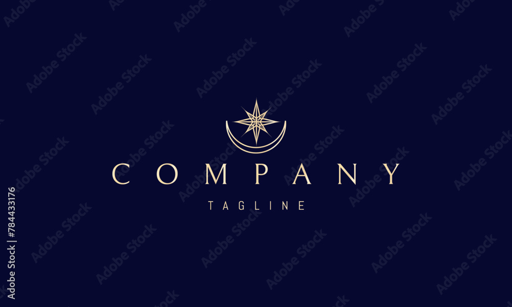 Wall mural a vector golden logo with an abstract image of the moon with a star above it.