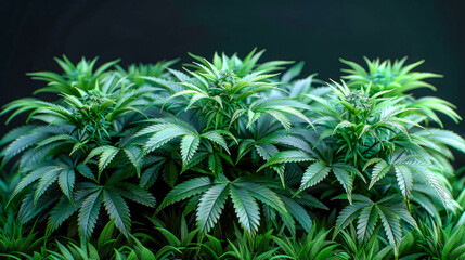 Cannabis leaf. Green background. Growing medical marijuana. Indoor cultivation. Marijuana plant
