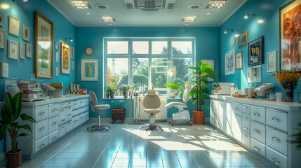 Interior of a modern dental clinic with chair - obrazy, fototapety, plakaty