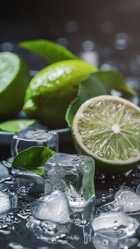 ice cubes and lime, realistic photo shoot, hi resolution, sony A7 IV, s600