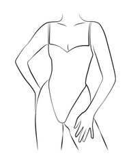 simple, minimalist illustration of a beautiful woman in a swimsuit, vector line art, beauty, fitness and spa salon concepts, promoting wellness and self-care 