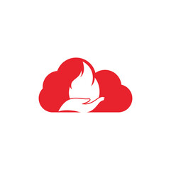 Fire care cloud shape concept vector logo design concept. Hand and fire icon logo design.