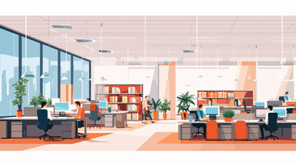 Illustration of an office interior with people 2d flat