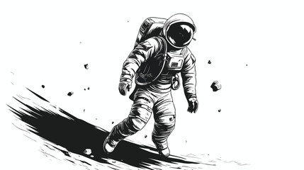 Illustration of astronaut  black and white drawing - obrazy, fototapety, plakaty