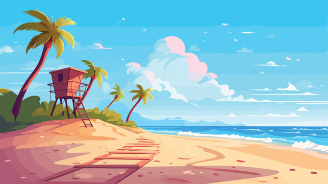 Illustration of beach 2d flat cartoon vactor illustration