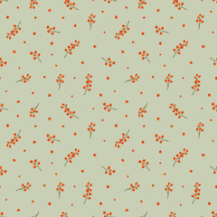 Berry pattern. Seamless pattern with red berries. Winter Christmas pattern. Design for wrapping, fabric and textiles.