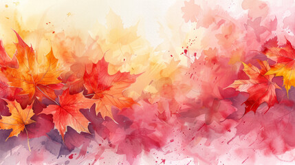 Abstract watercolor art featuring autumn maple leaves, ideal for decorative use in various design projects and festive occasions
